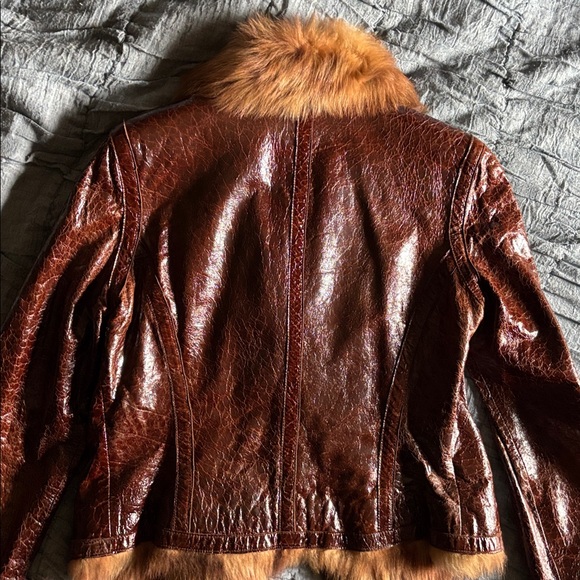 EUVC VTG Fur Collar Cuffs EMBOSSED CROC TEXTURED LAMB Zip LEATHER JACKET S M 6 8 - Picture 13 of 17